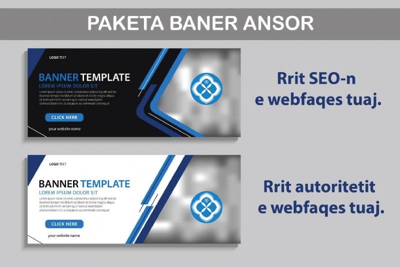 Paketa BANER ANSOR me 5 banera me Backlink ne 5 faqet kryesore qe ka platforma Panairi Online, Optimizimi i website ne Google me SEO nepermjet Backlink ne platformen Panairi Online